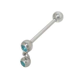  Barbell Tongue Ring with Dangle Double Jewel Bead Jewelry