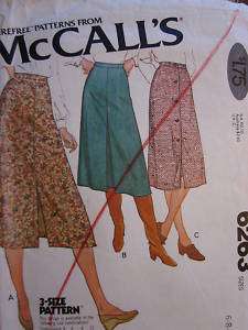Vintage McCalls Pattern 6263 Misses Set of Skirts  