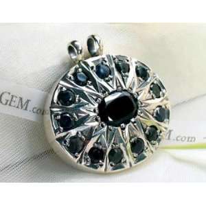   Designer Sterling Silver Midnight Blue Sapphire Pendant: Jewelry
