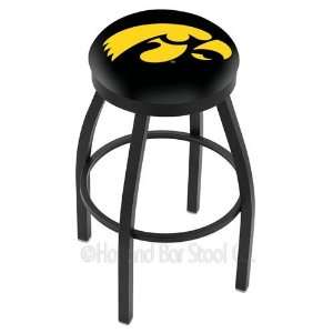 Iowa Hawkeyes Logo Black Wrinkle Swivel Bar Stool with Flat Accent 