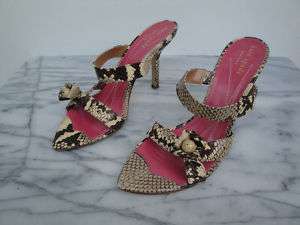   Brown Cream Python Skin High Heel Sandals Shoes Size 6B 6 B  