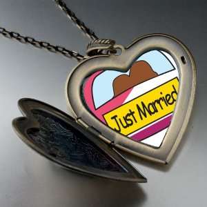  Just Married Couple Large Pendant Necklace Pugster 