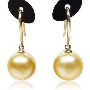  !AAA 9 10MM GENUINE SOUTH SEA PEARL 14K GOLD EARRING!PERFECT!  