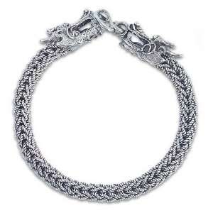 Mens Jewelry, Sterling Silver Braided Bracelet, Silver Dragons 0.6 