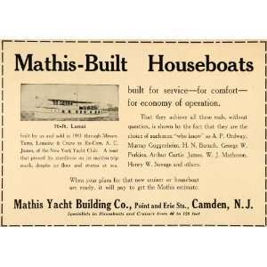  1919 Ad Mathis Yacht Building Lanai Houseboat Camden 