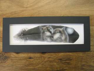 Russ Abbott Hand Painted Feather  Wolf Mates  