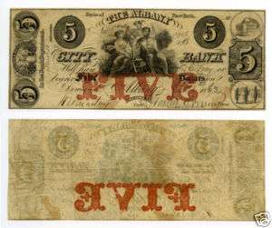 1863 $5 The Albany City Bank NY   Obsolete Bank Note  