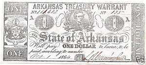 ARKANSAS TREASURY WARRANT OBSOLETE NOTE 1864  