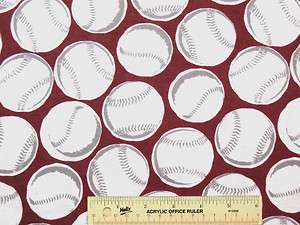 White & Grey Baseballs on Redish Brown Background Cotton Flannel 