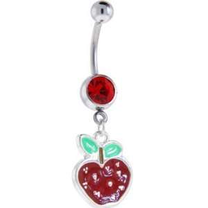  Ruby Red Gem Red Apple Dangle Belly Ring Jewelry