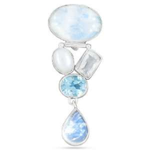   Rainbow Moonstone Blue Topaz Pearl Crystal Multi Gemstone Pendant