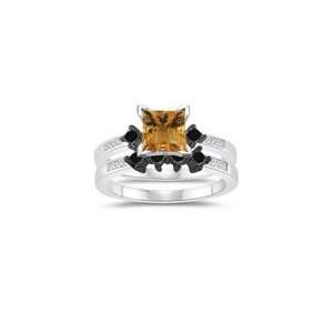   69 Cts Citrine Matching Ring Set in 14K White Gold 4.0: Jewelry