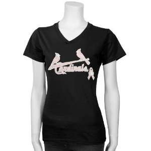 St Louis Cardinals Ladies Black Breast Cancer Research Logo T shirt 