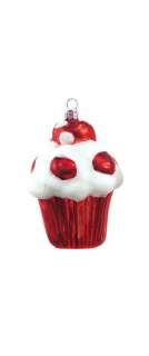 Red Glass Candy Cupcake Icing Christmas Ornament  
