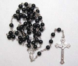 Black beads Chain Rosary Cross Necklace  