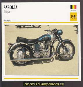 1954 SAROLEA 600 GT Belgium MOTORCYCLE ATLAS PHOTO CARD  