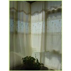  Elegant Double Layers Embroidery Voile Curtain w/Valanc 