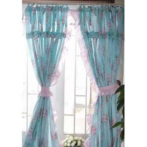 Shabby and Elegant Blue Rose W/ruffle Curtain Drape 2pc 