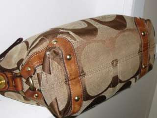 COACH Khaki Brown Signature Jacquard & Leather Carly Shoulder Bag 