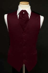 New XL WINE RED tuxedo VEST ASCOT CRAVAT Tie ALL SIZES  