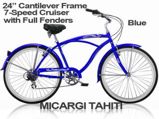 Micargi Tahiti 7SP Mens 24 Hi Ten Cruiser Bike Blue  