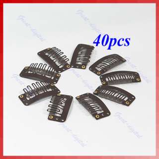 40X U Brown Snap Clip For Hair Extension wig weft 32mm  
