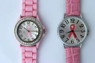 Womens Geneva TWO Pink Ribbon Breast Cancer Awareness Watch  