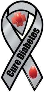CURE DIABETES Awareness Gray Car Ribbon Magnet / FREE SHIPPING FOR 2ND 