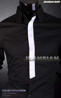   Half Tie Slim Dress Shirt Casaul Top Black/White S M L XL 8302  