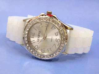 WHITE FROST Silicone Gel Crystal Bezel Womens WATCH  