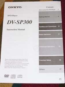 Onkyo DV SP300 DVD Player Instruction/Owner Manual  