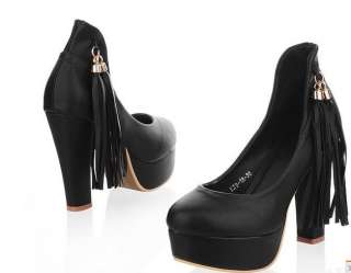2012 Fashion Womens Fringe Platform Coarse High Heel Shoes #040 