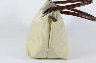 Longchamp Small Ivory Nylon Folding Packable Tote Shopper Brown 