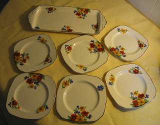 SANDWICH PLATE & 6 SIDE PLATES H & K TUNSTALL, Pansies?  