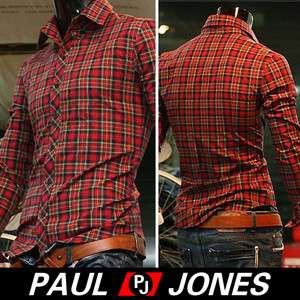   Mens Casual Plaid longs leeve shirts button front 4size Cheap  