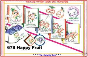 678 Animated fruit embroidery transfer pattern iron on  