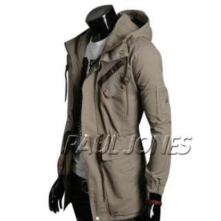 PJ New Fashion Korea Mens Slim Hooded Style Long Trench Coat 3 Color 4 