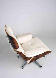 Eames Lounge Chair nachbau Replica,Walnuß Anilin Leder Weiss in 