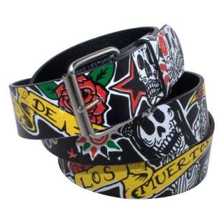   LOS MUERTOS LEATHER BELT ***NEW*** Mexican Day Of The Dead Sugarskull