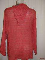 BFS01~NEW CHICOS Sunday Coral Linen SAMANTHA LS Hooded Shirt Top Size 