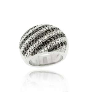 Sterling Silver Black Diamond Accent Striped Band Ring  