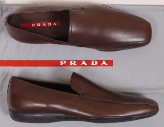 PRADA SPORT SHOES $525 BROWN LOGO VAMP ICONIC SOLE SOFTCALF LOAFER 8 