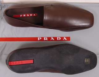 PRADA SPORT SHOES $525 BROWN LOGO VAMP ICONIC SOLE SOFTCALF LOAFER 8 