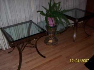 TWO large END / COFFEE TABLES WROUGHT IRON BEV GLASS Expensive orig.$ 
