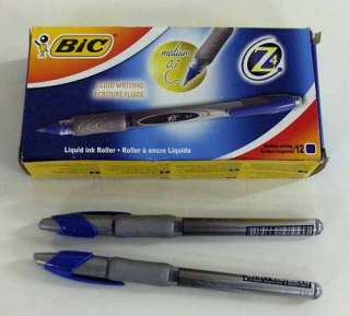 12 Bic Z4 Rollerball Pens Rubber Grip 0.7mm Blue A1VD#  