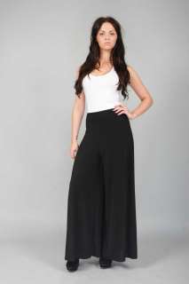 NEW WOMENS LADIES BLACK MAXI PLUS SIZE FORMAL PALAZZO STRETCH TROUSERS 