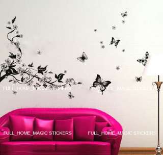   VINE FLOWERS Wall Stickers Art Decal Reusable &Removable  