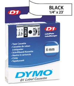 Dymo 43613 D1 Label Printer Tape 1/4 Black on White  