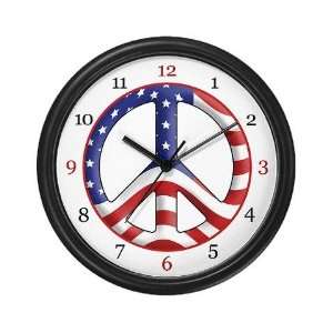    Patriotic American Flag Peace Sign Wall Clock