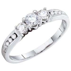 14k White Gold Round Diamond 3 Stone Ladies Bridal Ring Engagement (1 